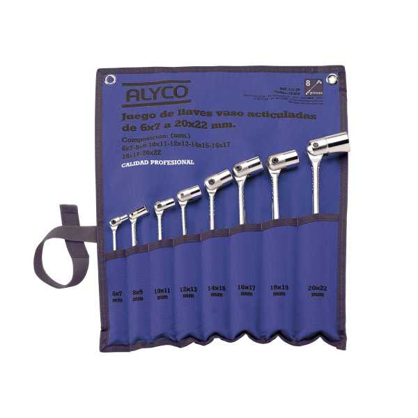 Juego de 8 llaves de vaso articuladas en bolsa de nylon ALYCO