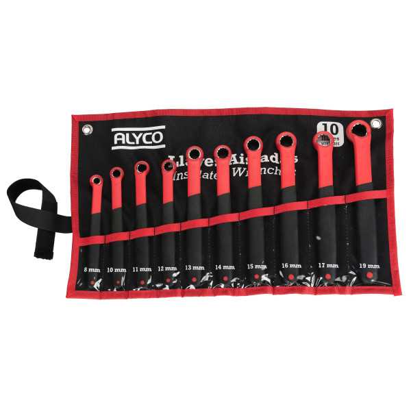 Juego de 10 llaves acodadas aisladas VDE 8-19 mm en bolsa de nylon ALYCO