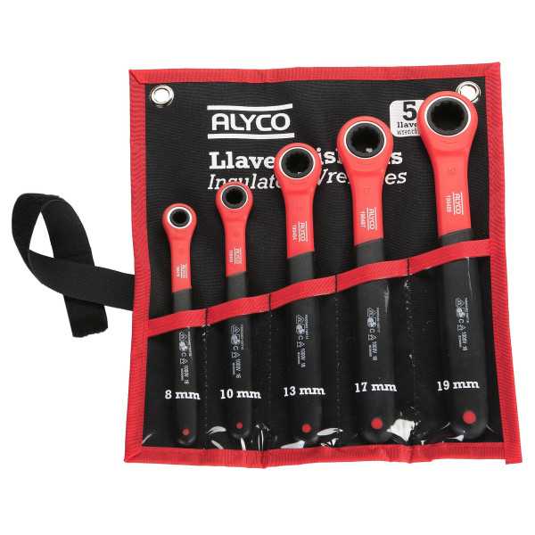 Juego de 5 llaves de carraca aisladas VDE 8-19 mm en bolsa de nylon ALYCO