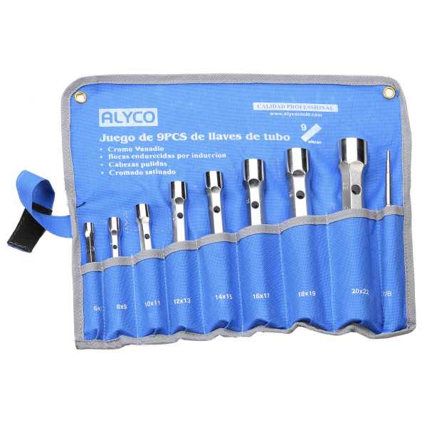 Juego de 9 llaves de tubo forjadas 6x7-20x22 mm en bolsa de nylon ALYCO