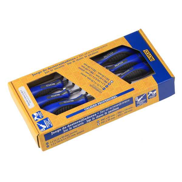 Juego de 8 destornilladores pasantes con mango bimaterial ALYCO