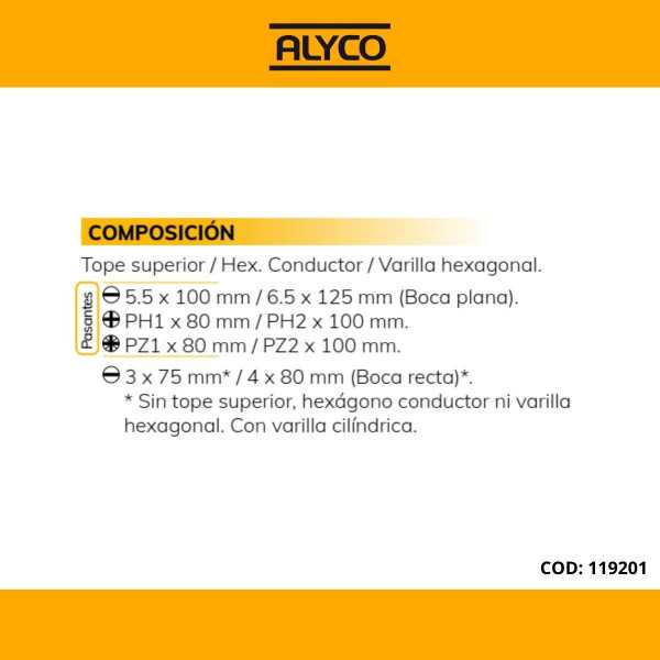 Juego de 8 destornilladores pasantes con mango bimaterial ALYCO