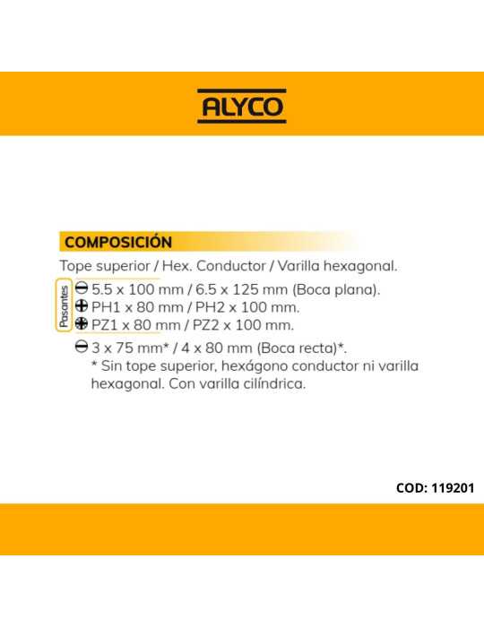 Juego de 8 destornilladores pasantes con mango bimaterial ALYCO