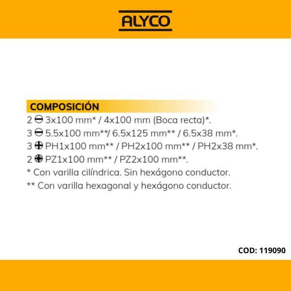 Juego de 10 destornilladores en caja de plástico ALYCO