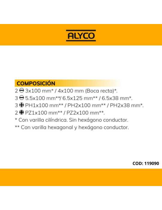 Juego de 10 destornilladores en caja de plástico ALYCO
