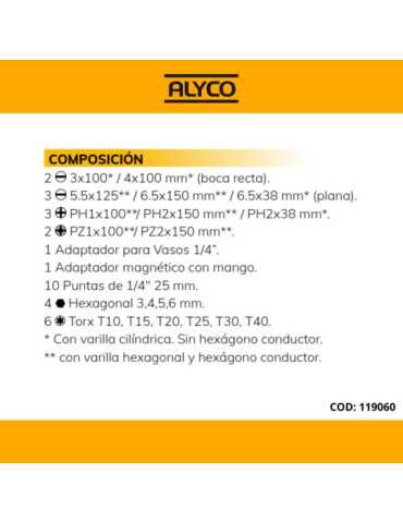 Juego de 22 destornilladores y bocas en estuche de nylon ALYCO 2