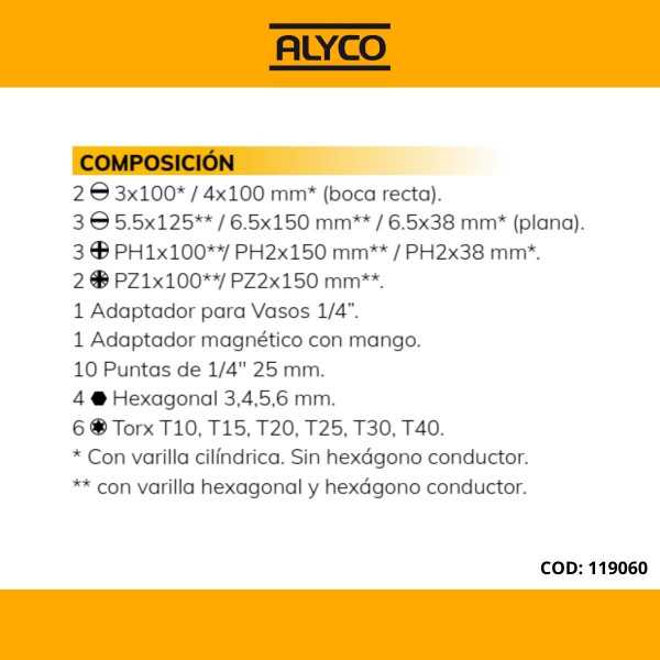Juego de 22 destornilladores y bocas en estuche de nylon ALYCO