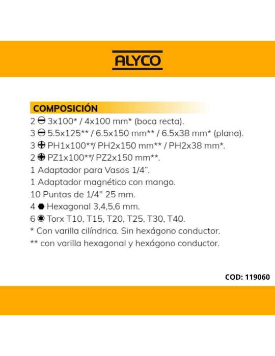 Juego de 22 destornilladores y bocas en estuche de nylon ALYCO