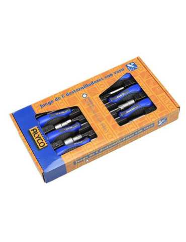 Juego de 6 destornilladores con vaso hexagonal y mango bimaterial ALYCO