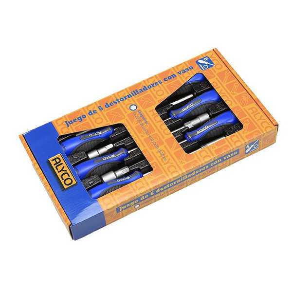 Juego de 6 destornilladores con vaso hexagonal y mango bimaterial ALYCO