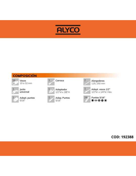 Juego de llaves de vaso y accesorios 1/2" 48 piezas ORANGE ALYCO
