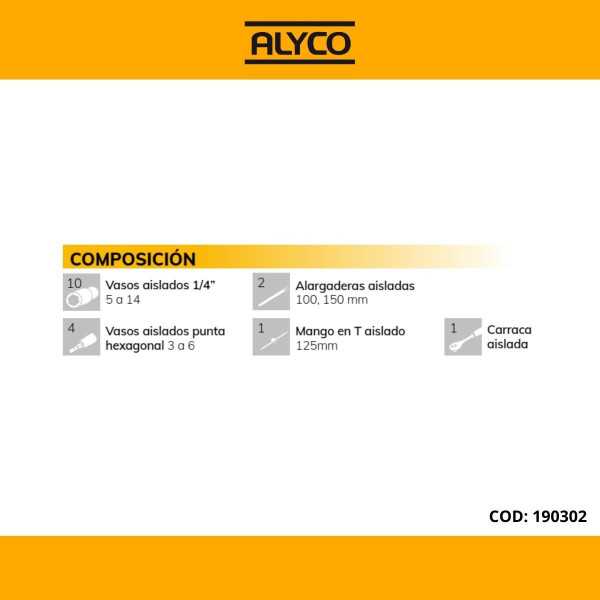 Juego de vasos y accesorios aislados VDE 1/4" 18 piezas ALYCO