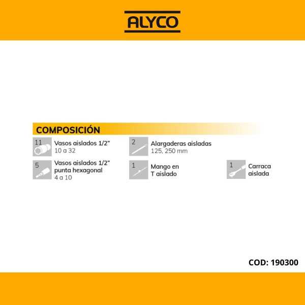 Juego de vasos y accesorios aislados VDE 1/2" 20 piezas ALYCO