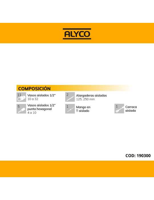 Juego de vasos y accesorios aislados VDE 1/2" 20 piezas ALYCO