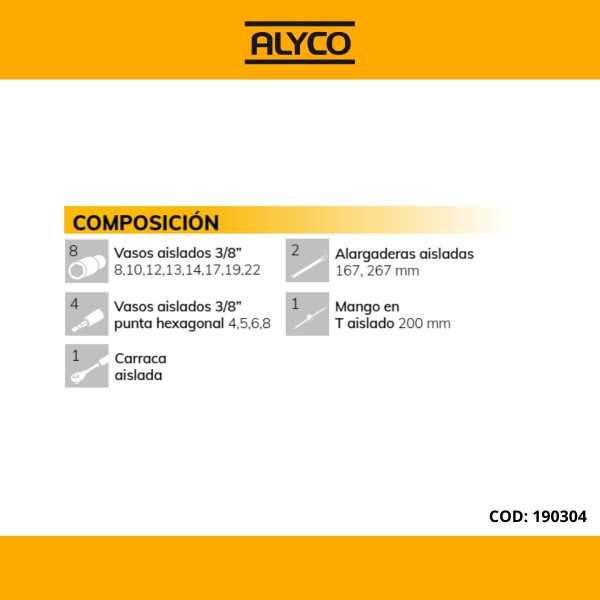 Juego de vasos y accesorios aislados VDE 3/8" 16 piezas ALYCO