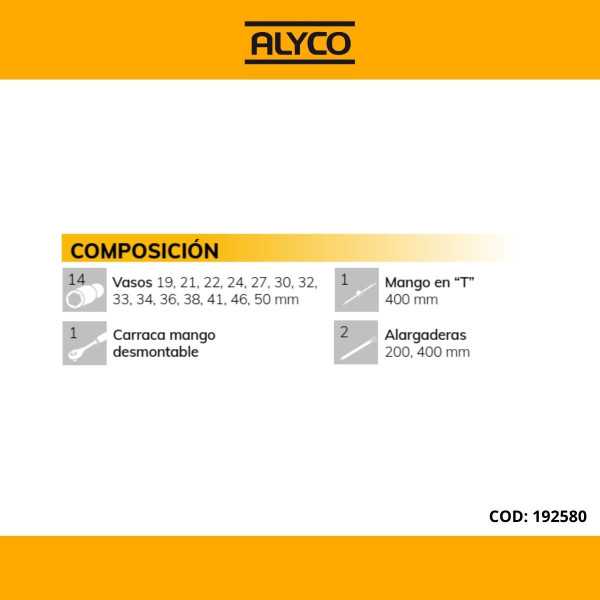 Juego de vasos y accesorios 3/4" 18 piezas en caja metálica ALYCO