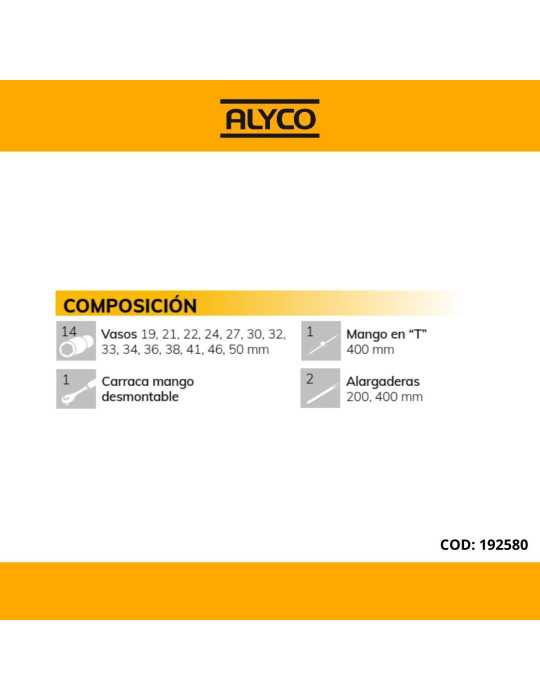 Juego de vasos y accesorios 3/4" 18 piezas en caja metálica ALYCO