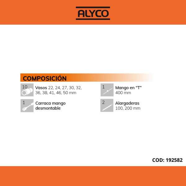Juego de llaves de vaso y accesorios 3/4" 14 piezas ORANGE ALYCO