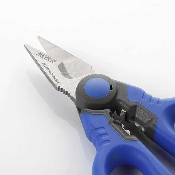 Tijera inoxidable para electricista reforzada multiuso con funda 160 mm ALYCO