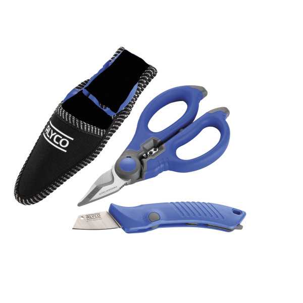 Kit de electricista con tijera y cuchillo pelacables en bolsa de nylon ALYCO