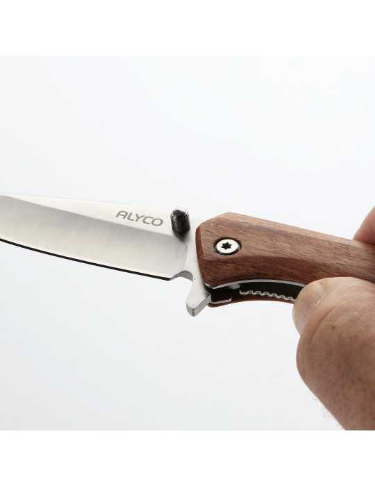 Navaja con filo de 85 mm y mango de madera ALYCO