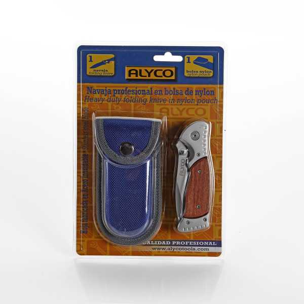 Navaja de acero inoxidable de 85 mm con mango de madera y bolsa de nylon ALYCO