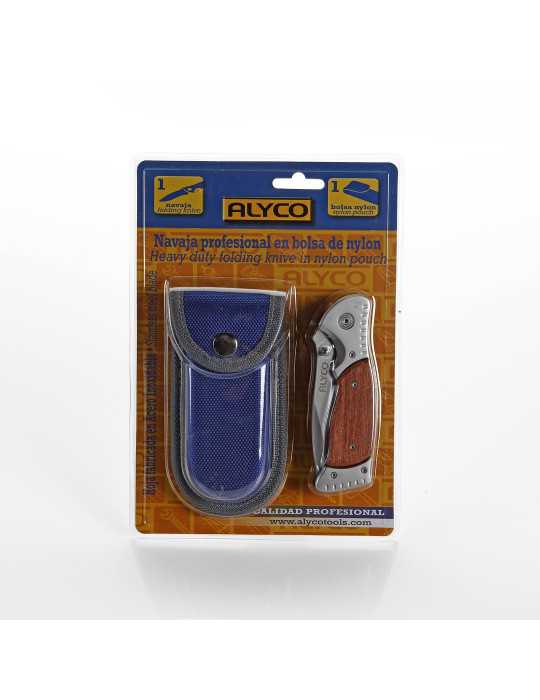 Navaja de acero inoxidable de 85 mm con mango de madera y bolsa de nylon ALYCO