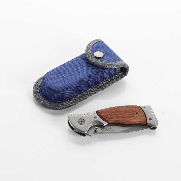 Navaja de acero inoxidable de 85 mm con mango de madera y bolsa de nylon ALYCO