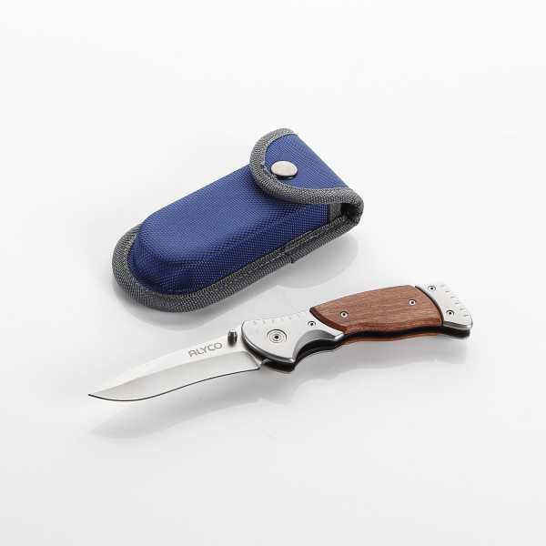 Navaja de acero inoxidable de 85 mm con mango de madera y bolsa de nylon ALYCO