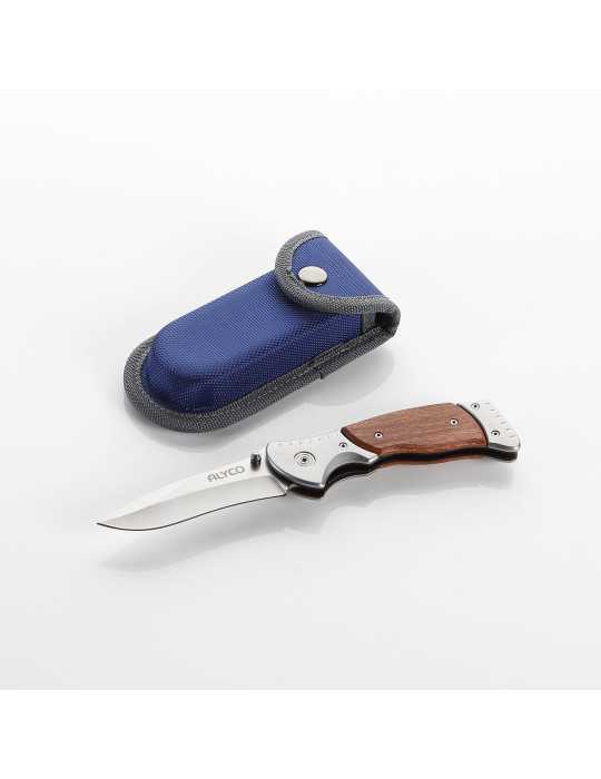 Navaja de acero inoxidable de 85 mm con mango de madera y bolsa de nylon ALYCO