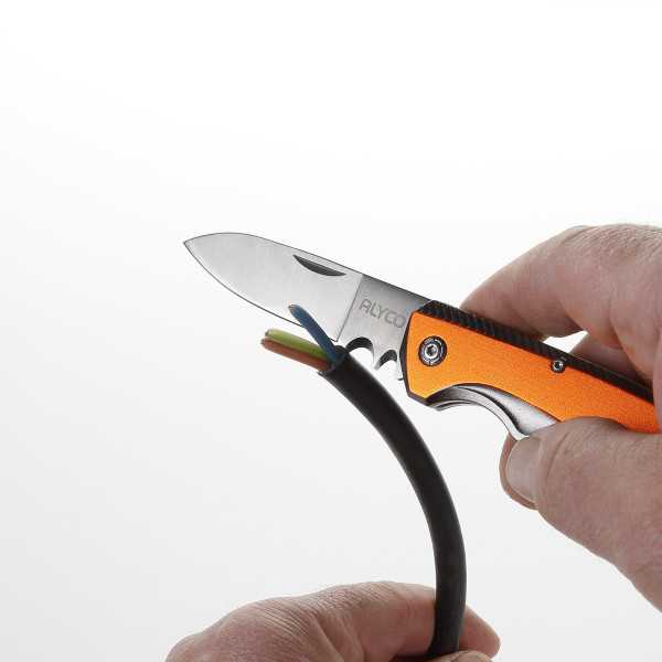 Navaja inoxidable para electricista con mango de aluminio ALYCO ORANGE
