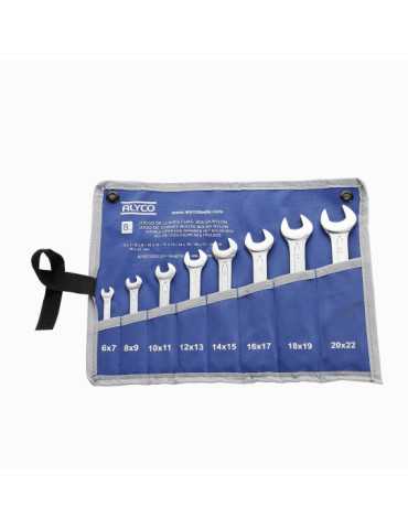 Juego de 8 llaves fijas de 2 bocas abiertas 6x7-20x22 mm en bolsa de nylon ALYCO