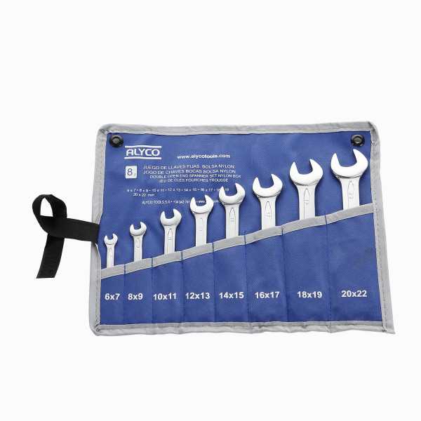 Juego de 8 llaves fijas de 2 bocas abiertas 6x7-20x22 mm en bolsa de nylon ALYCO