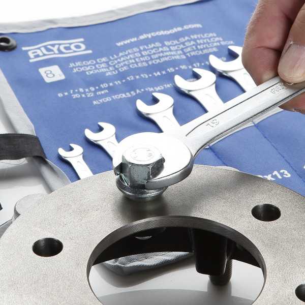 Juego de 8 llaves fijas de 2 bocas abiertas 6x7-20x22 mm en bolsa de nylon ALYCO
