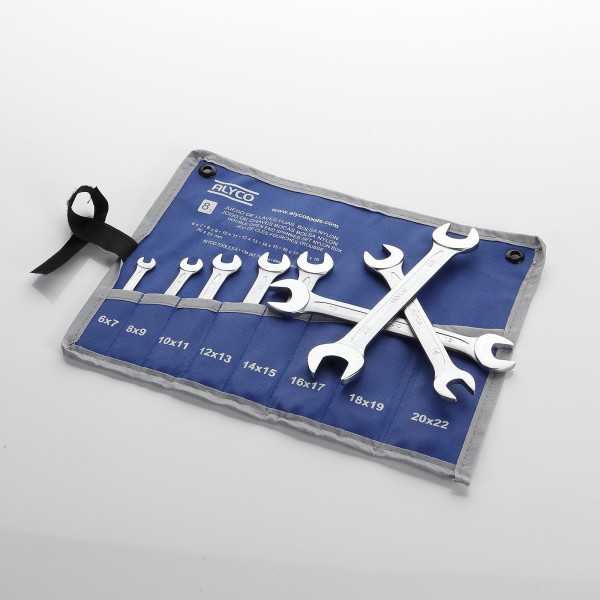 Juego de 8 llaves fijas de 2 bocas abiertas 6x7-20x22 mm en bolsa de nylon ALYCO
