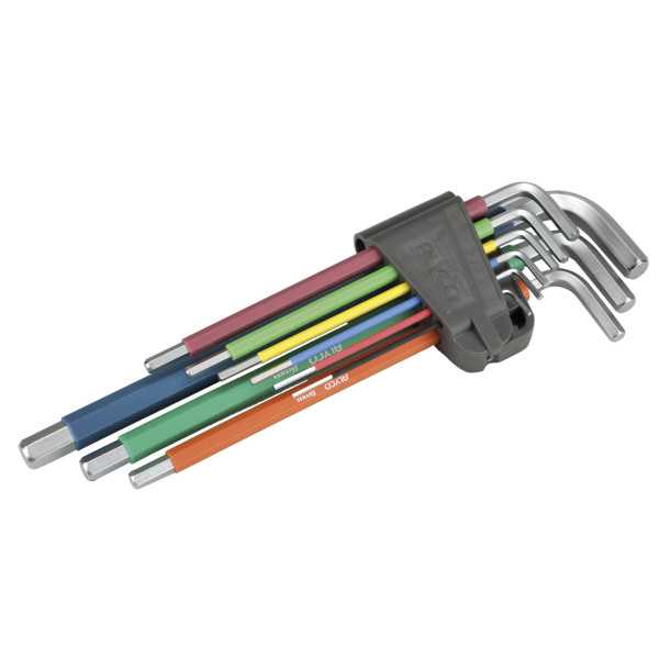 Juego de 9 llaves Allen hexagonales extralargas multicolor ALYCO