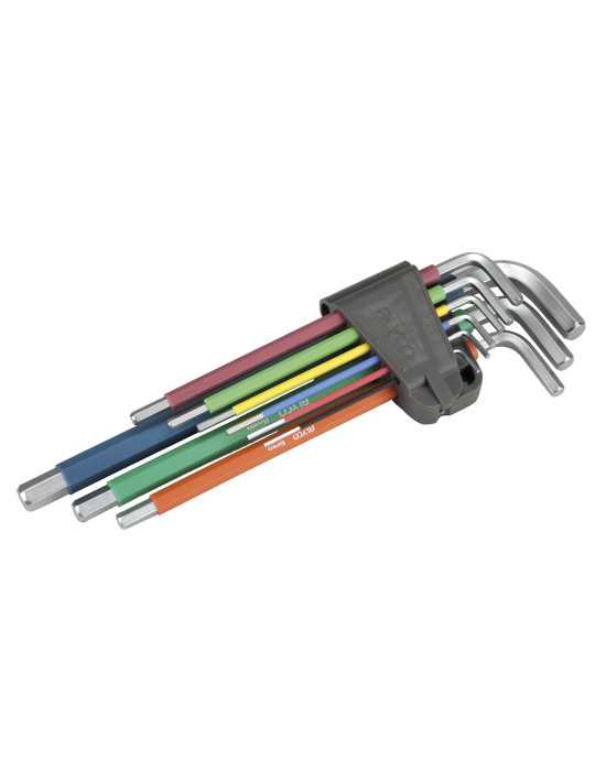 Juego de 9 llaves Allen hexagonales extralargas multicolor ALYCO