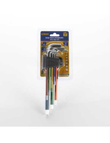 Juego de 9 llaves Allen hexagonales extralargas multicolor ALYCO 2