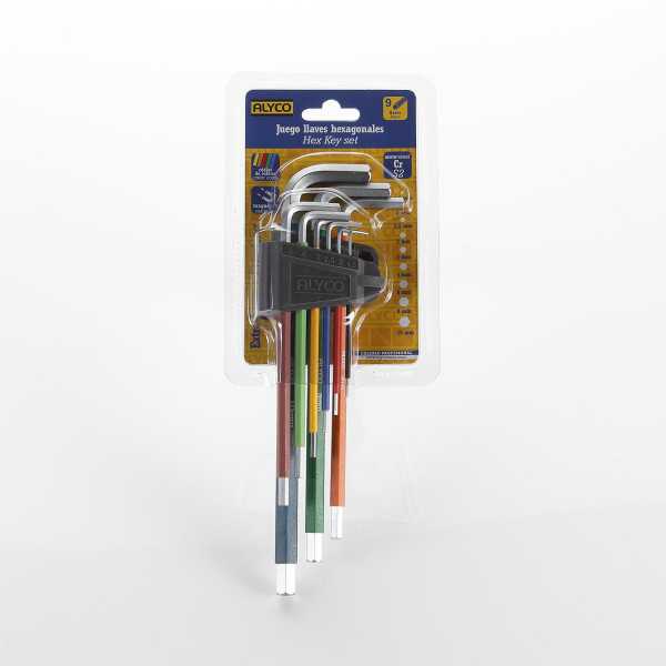 Juego de 9 llaves Allen hexagonales extralargas multicolor ALYCO