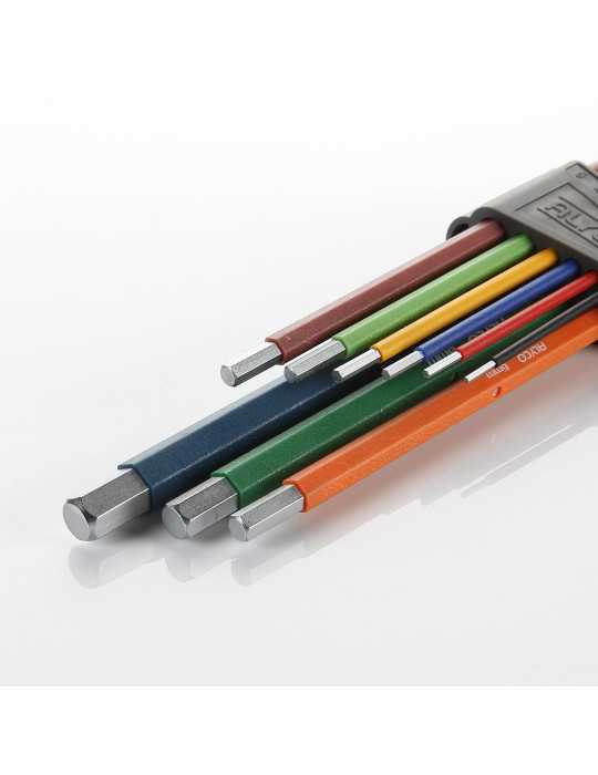 Juego de 9 llaves Allen hexagonales extralargas multicolor ALYCO