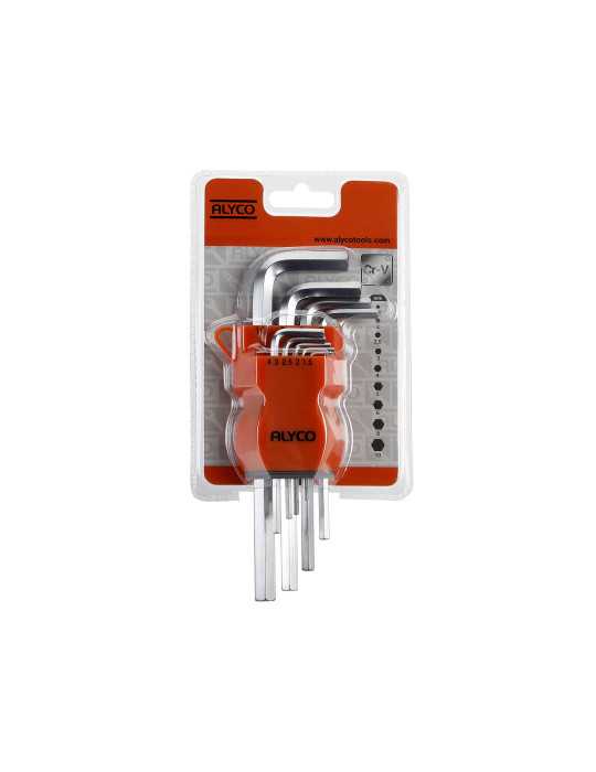 Juego de 9 llaves Allen acodadas en soporte plástico ALYCO ORANGE