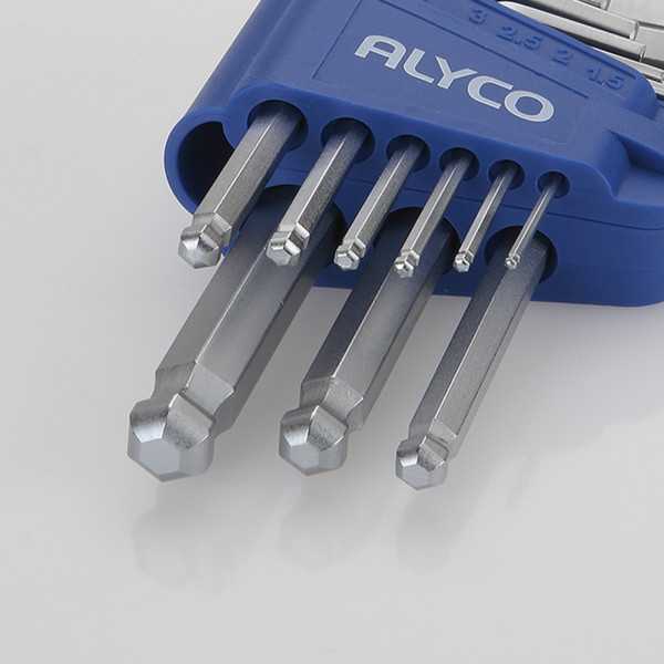 Juego de 9 llaves Allen de bola 1,5-10 mm en soporte plástico ALYCO
