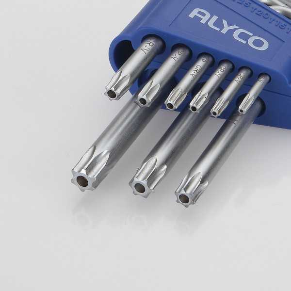 Juego de 9 llaves Torx inviolables T10-T50 en soporte plástico ALYCO