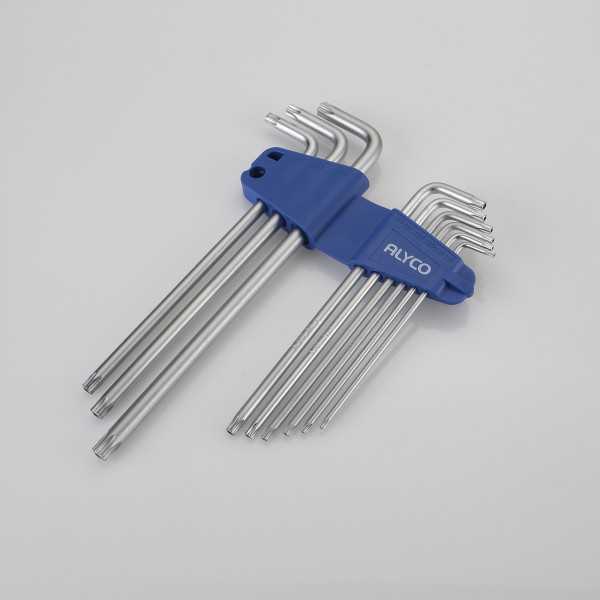 Juego de llaves Torx inviolables extralargas en soporte plástico ALYCO
