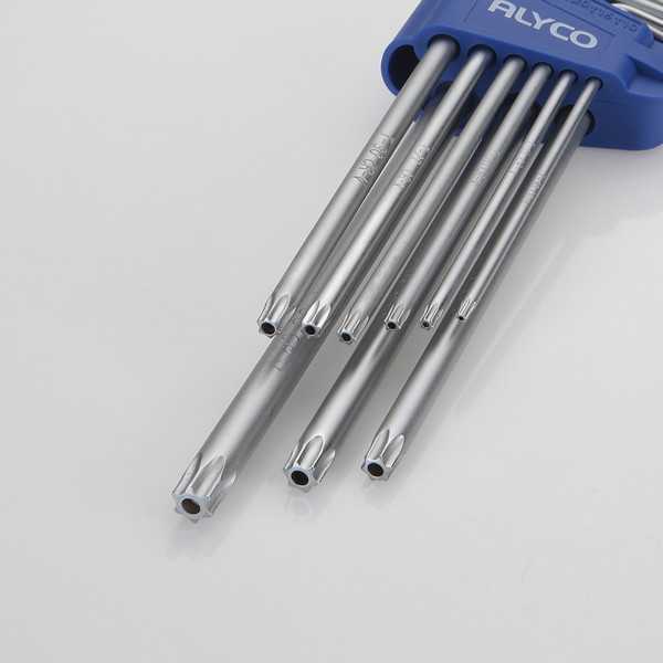 Juego de llaves Torx inviolables extralargas en soporte plástico ALYCO