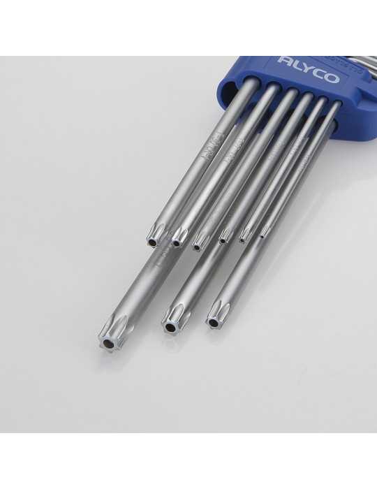 Juego de llaves Torx inviolables extralargas en soporte plástico ALYCO