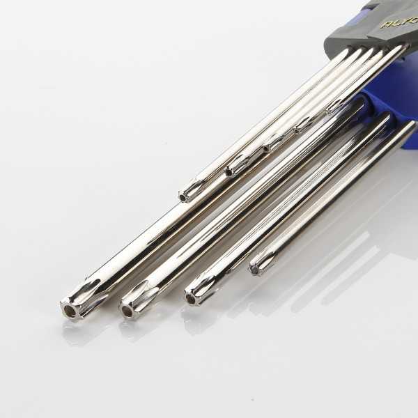Juego de llaves Torx inviolables extralargas en soporte plástico ALYCO