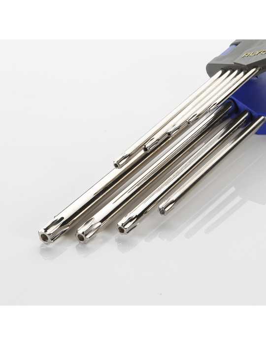 Juego de llaves Torx inviolables extralargas en soporte plástico ALYCO