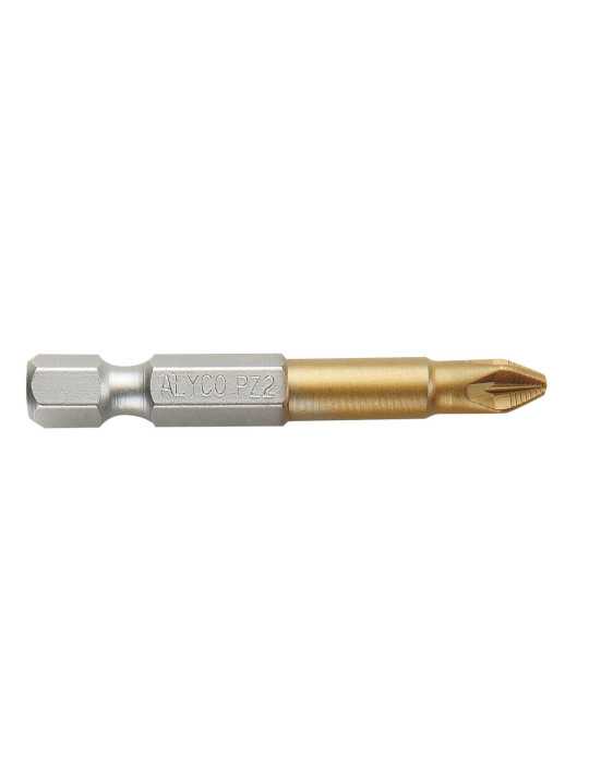 Punta Pozidriv PZ2x50 mm con recubrimiento de titanio de 1/4" ALYCO