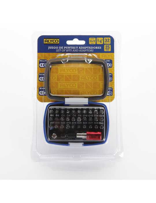 Juego de 32 puntas y adaptadores de 1/4" en caja de plástico ALYCO